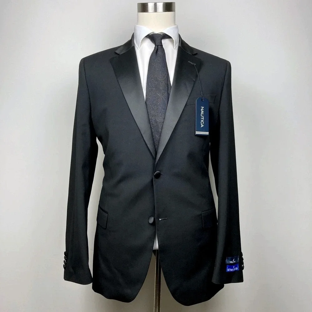 Nautica Mens 2-pc Suit Modern fit Tuxedo Jacket 36R Pants 30W 30L Black